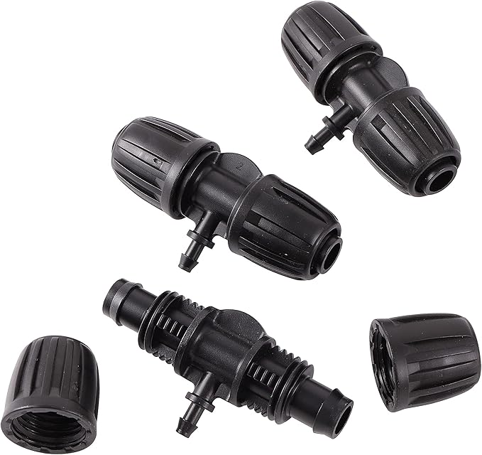 Barbed Tee ，Barb Stone 1/2 inch to 1/4 inch Irrigation Tube Anti-Drop Premium Quality Fitting (1/2" ID x 0.60’‘-0.63" OD) -20 PCS Tee
