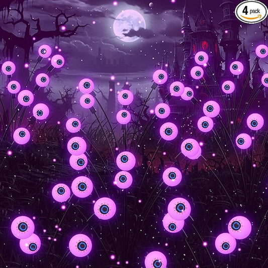 Halloween Decorations Outdoor Solar Scary Eyeball Lights, 4-Pack 32LED Halloween Decor Solar Garden Lights, Waterproof Halloween Yard Decorations Swaying Halloween Pathway Lights for Patio Lawn Party