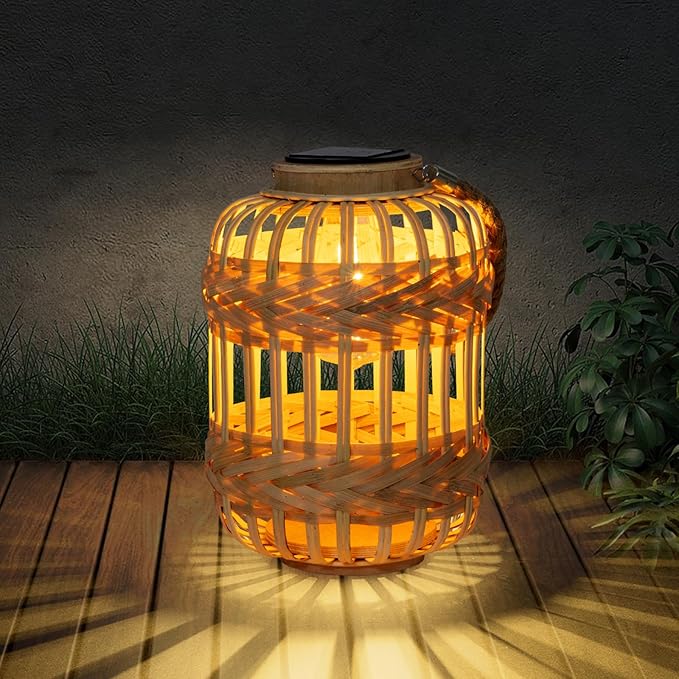 Solar Lanterns Outdoor Hanging Lights Rattan Bamboo Solar Light Waterproof with Twine Handle Garden Decorative Table Lamp for Yard Tabletop Patio Tree Pathway Home Decoration