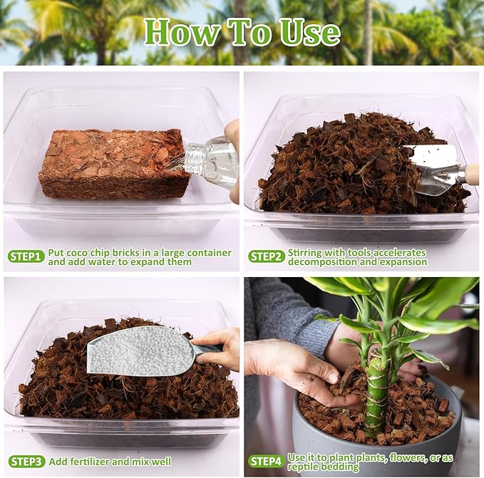 Riare 10 Pack Coco Chips Substrate for Plants- 11lb 100% Organic Coconut Husk Brick with Low EC and pH Balanced, High Expansion Coconut Substrate Coco Husk Mulch for Garden Flowers, Herbs, Planting