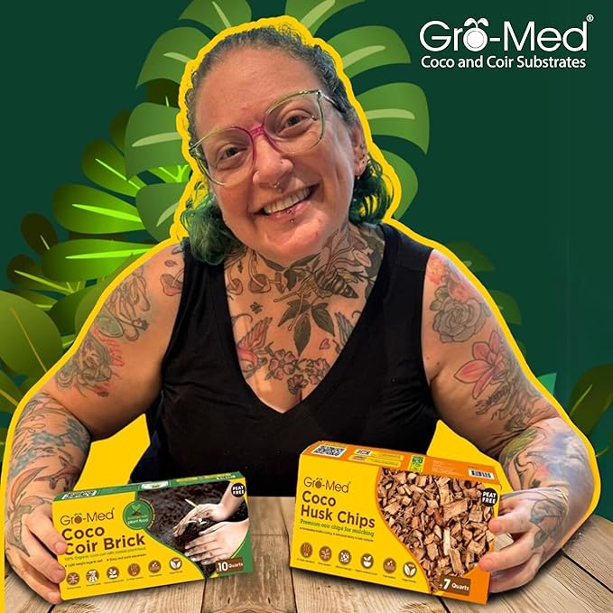 Gro-Med Coco Husk Chips 2s Brick Expands Upto 14 Quarts Coconut Coir Chip 2.2lb, Perfect for Plants, Gardening, Potting Soil Mix, Orchid Bark Alternative-OMRI Certified, Low EC, Balanced pH