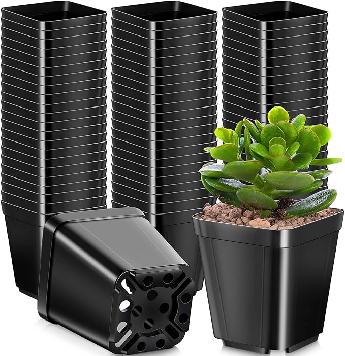 500 Pack 2 Inch Plastic Seedling Pots Small Square Nursery Planters Flower Planting Pots Plastic Plant Planters for Outdoor Indoor Flower, Succulent, Starting Seedlings, Black