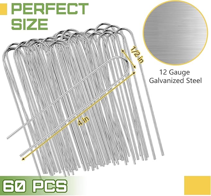 120 PCS Irrigation Drip Tubing Landscape Staples 5 Inch U Shape Garden Stakes Galvanized Landscape Pins for 1/4 Inch Irrigation Hose Lawn Nails 1/4 Inch to 1/2 Inch Loop Stake for Drip Tubing