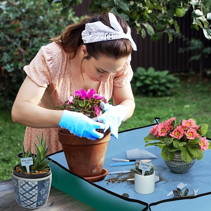 20 pcs Succulent Tool Set - 39.4" Indoor Plant Repotting Mat and 19 Pcs Mini Succulent Hand Tools, Garden Flower Plants Transplanting Supplies for Christmas Holiday Gardening Gifts Outdoor, Blue