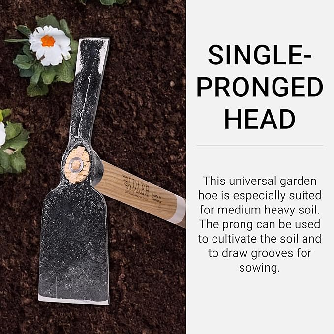 Adler - The Rosie Garden Hoe, Heavy Duty Yard Tool Lawn Care, Loosening Soil, Weeding, and Digging, Steel Head 10.6 inches, Wood Handle 17.7 inches (Green)