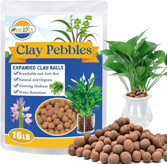 ZeeDix 16LB Expanded Clay Pebbles for Plants, 4mm-16mm Leca Balls Clay Aggregate Grow Media, Natural Organic Clay Pebbles for Hydroponic, Gardening, Orchids, Decoration, Aquaponics