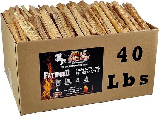 40lb Fatwood Fire Starter Sticks, Fire Starters for Fire Pit, Campfire, Wood Stoves, Fireplaces, Bonfires, Easy Start Fire with Just 2 Sticks in All Weather Conditions by Billy Buckskin (40 Pound Bag)