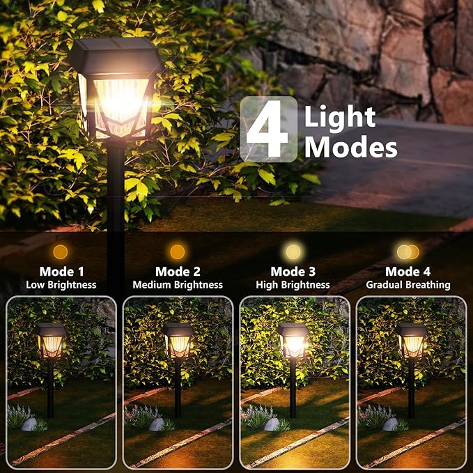 Raynic Solar Pathway Light, 6 Pack Pathway Lights Outdoor, USB-C Rechargable, Waterproof IPX6, 12H Long Lasting Solar Landscape Lights for Walkway Path Yard Lawn Decor, Warm White