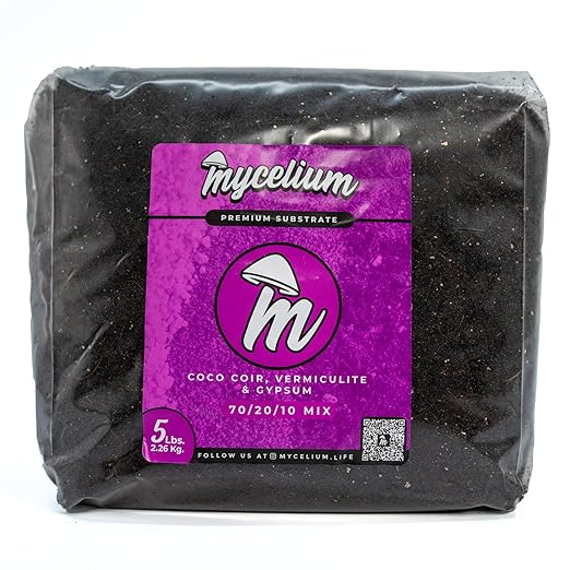Mycelium’s Superior CVG Substrate Blend - Organic Coco Coir, Vermiculite, Gypsum Mix - Ideal for High Yield and Easy Mushroom Cultivation - Sterilized 5LB Bag for Beginners & Pros