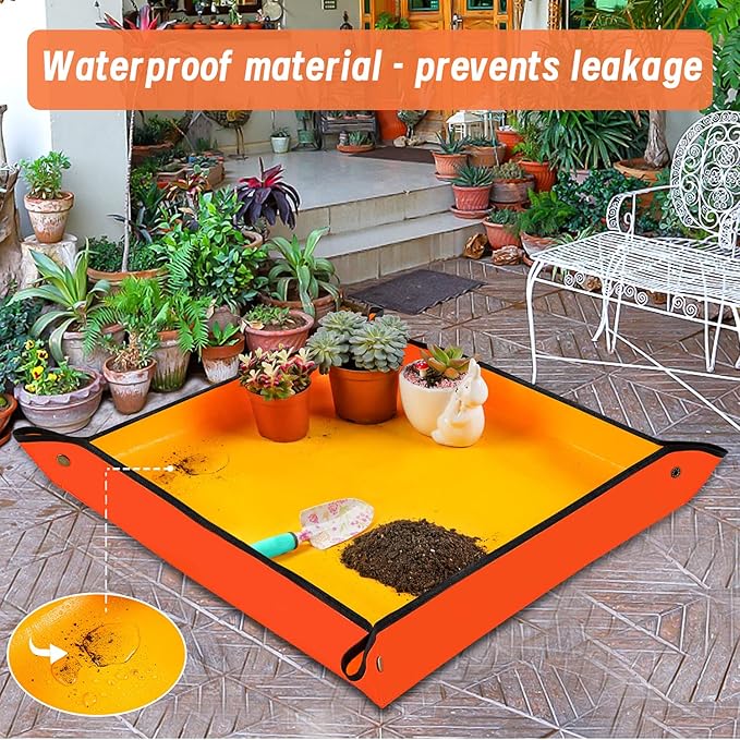 Repotting Mat for Indoor Plant Transplanting & Potting Soil Mess Control, 26.8" X 26.8" Portable Potting Tray Succulent Plant Mat Indoor Gardening tools Gardener Gifts Plant Gift for Plant Lovers