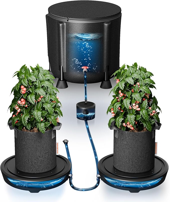 Spider Farmer 2025 Newest Self-Watering System, 2-Pack Auto Watering System with 13 Gallon Reservoir, 2Pcs Water Delivery Fabric Pot Base for Indoor Plants, Grow Tents, Gravity-Fed, No Power Needed