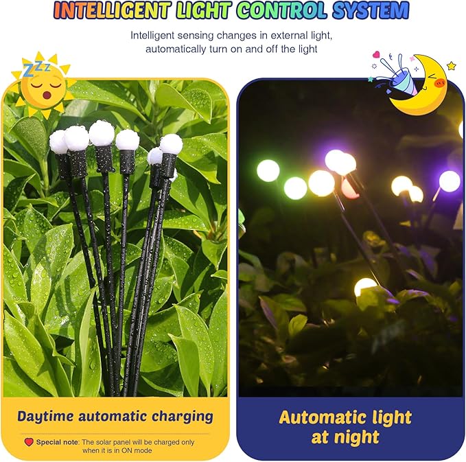 Solar Firefly Lights 2 Pack 16 LED Lights 2 Lighting Modes for Garden,Patio and Yard Solar-Powered LED Lights (Multi-Colored, 2)