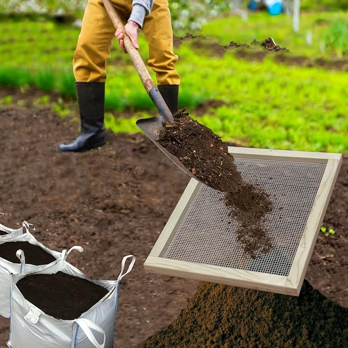 CTSC Soil Sifter for Garden, Compost Sifter, Garden Sieve, Wood Dirt Sifter, Rock Sifter with Stainless Steel Welded Wire Mesh(1/4")