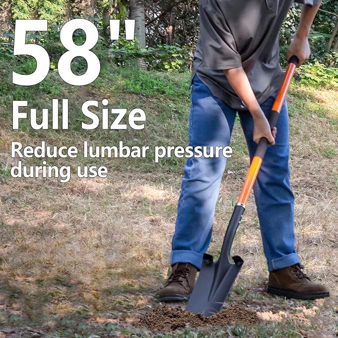Shovel for Digging, Heavy Duty Shovel with Fiberglass Handle, Metal Shovel for Gardening, 58 Inches