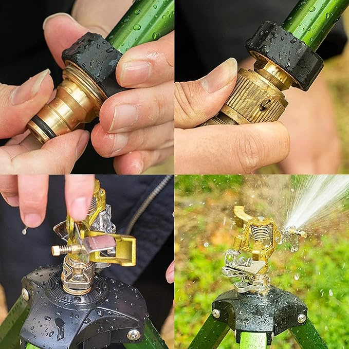 Biswing Impact Sprinkler Head on Tripod Base, Extends Up to 50 Inch Heavy Duty Lawn Sprinkler, 360 Degree Large Area Irrigation, Adjustable Coverage Brass Nozzle Alloy Metal Tower Sprinkler, 1 Pack