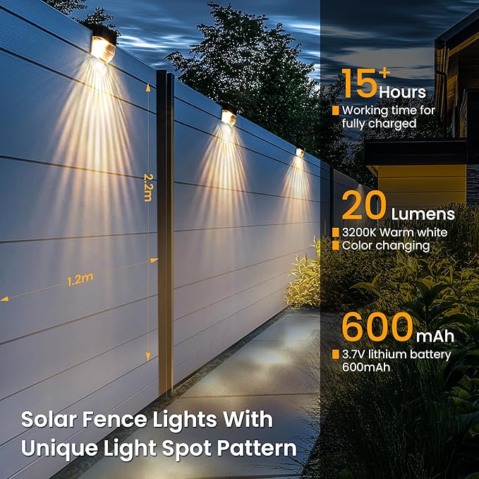 SOLPEX Solar Fence Lights Outdoor,Solar Deck Lights Waterproof Led Solar Lights for Outdoor Stairs,Step,Patio,Yard,Garden,Balcony and Porch,12 Pack Shell-Like Light Spots(Black Shell,Warm White&RGB)