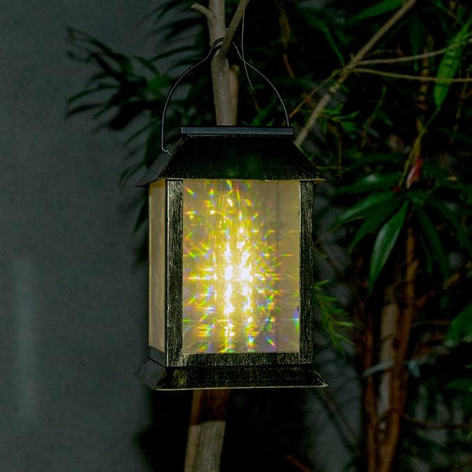 Solar Lanterns Outdoor Waterproof, 3D Hanging Solar Lights, Type-C Rechargeable LED Pathway Lights with 2 Modes (Steady & Flashing), for Garden Decor, Patio, Yard, Camping (1 Pack )