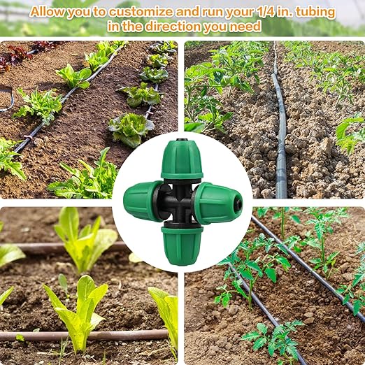 Upgraded 1/4" Drip Irrigation Cross Fittings：Leak Free Lock Barbed 4 Way Tee Connectors for 1/4 Inch Irrigation Tubing Quick Connect Parts for Garden Landscape System (24 Pieces)