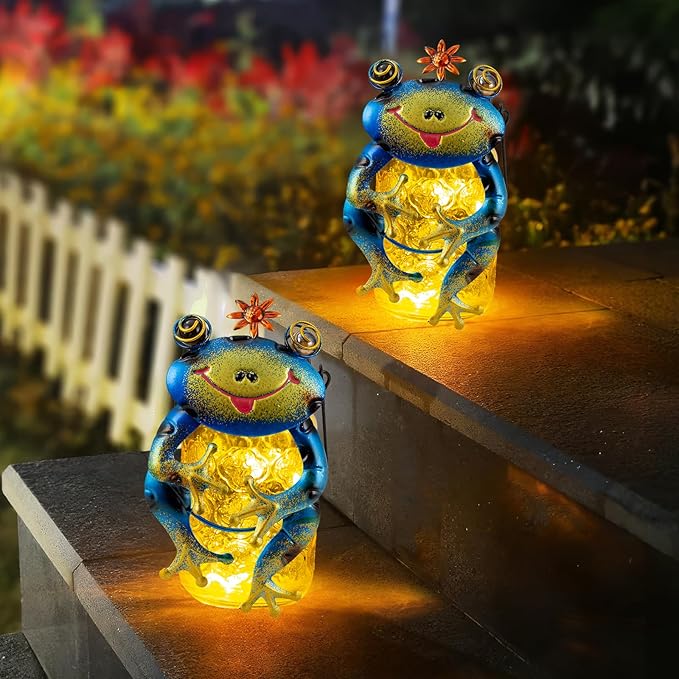 2 Pack Frog Solar Lantern,Jar Solar Lanterns Outdoor Waterproof Frog Hanging Solar Lantern,Outdoor Solar Lanterns with String Light for Garden Table Decor