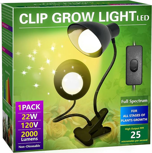 Grow Lights for Indoor Plants, Briignite Full Spectrum Grow Light Dual Head, 22W LED Clip On Grow Lights 200W Equivalent, Bulbs Replacement, Adjustable Gooseneck Grow Light for Seed Starting Indoor