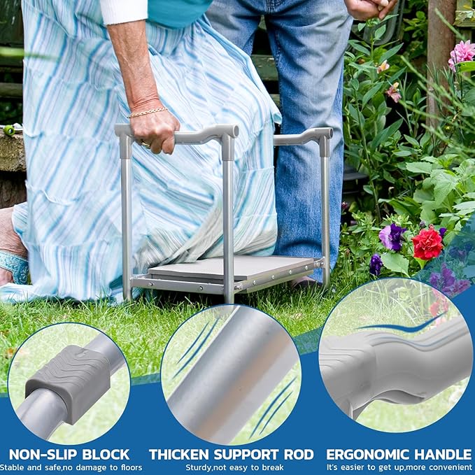 VITUU Garden Kneeler and Seat 2024 New Upgraded Heavy Duty Foldable Garden Stool Portable Garden Bench for Kneeling and Sitting with 2 Tool Pouches,Gardening Gifts for Women,Seniors,Parents