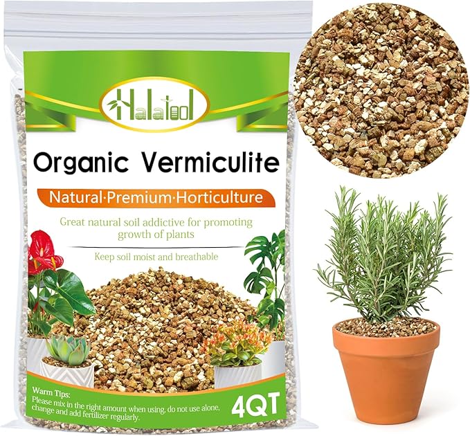 Halatool 4 QT Horticulture Vermiculite Professional Soil Addictive Coarse Grade Vermiculite for Plants Gardening Mushrooms Seed Starting Cat Grass