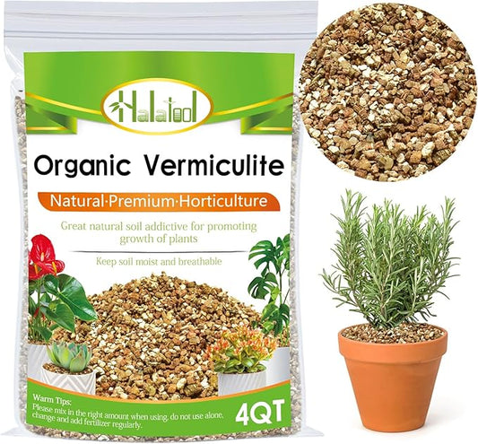 Halatool 4 QT Horticulture Vermiculite Professional Soil Addictive Coarse Grade Vermiculite for Plants Gardening Mushrooms Seed Starting Cat Grass