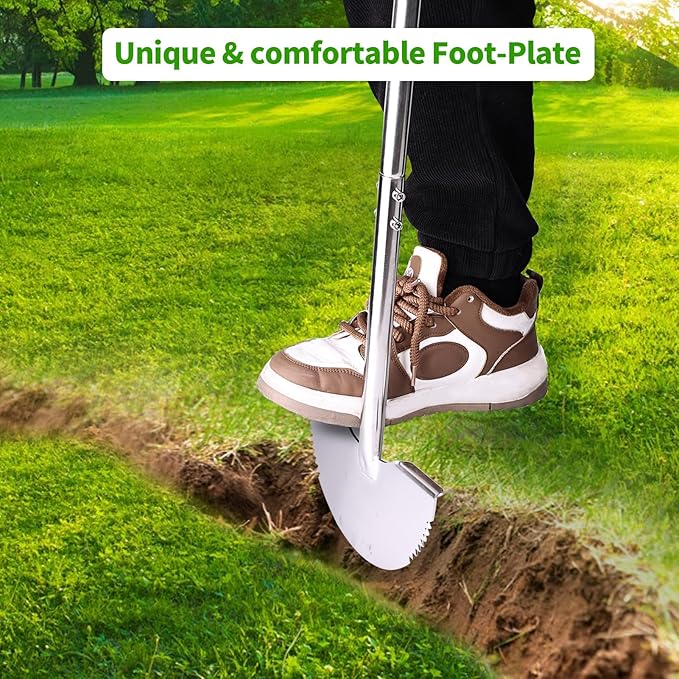 Half Moon Edger Lawn Tool,Manual Lawn Edgers with T-Grip Handle,Saw-Tooth Lawn Edging Tool for Landscaping, Manual Step Edger for Grass, Borders Sidewalks, Driveways, Gardens,38-Inch