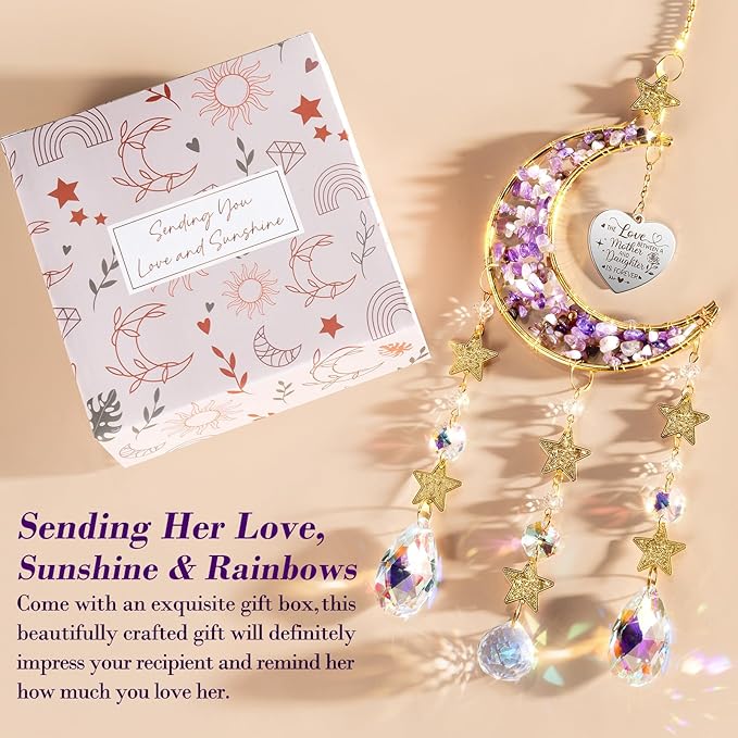 Best Mom Gifts, from Daughter Kids, Mom Birthday Gifts for Mother-in-Law Christmas Mom Gift-Mom Moon Crystal Suncatcher for Indoor Window Hanging Decor New Mom Gifts for Women Wife