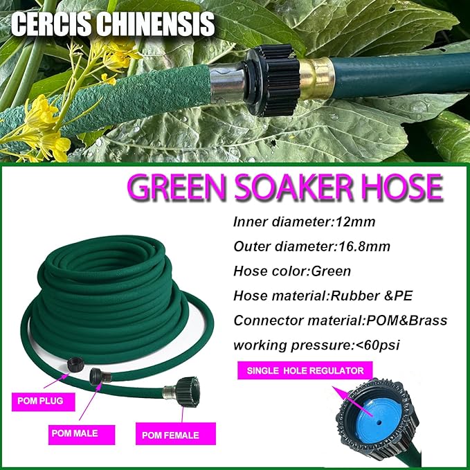 Soaker Hose 1/2inchx 75ft,Green Rubber Hose Water Saving up to 70%,Durable Flexible Soaker Hose that irrigation for Patio Lawn,Trees,Vegetables and Flowers. …