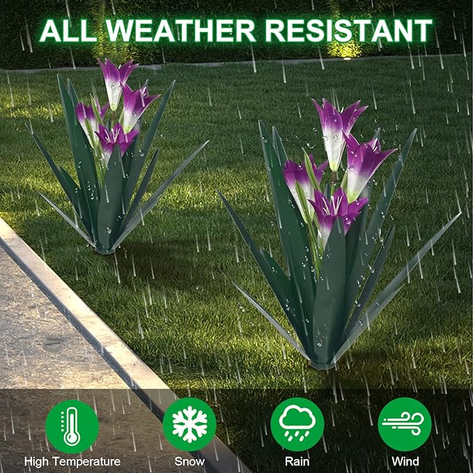 Homight Metal Agave Plant Outdoor Decoration Outdoor Garden Decoration Lily Mexican Yard Art Plant Garden Agave Lily Decorative Garden Gift… (3 Big Purple Lilies)