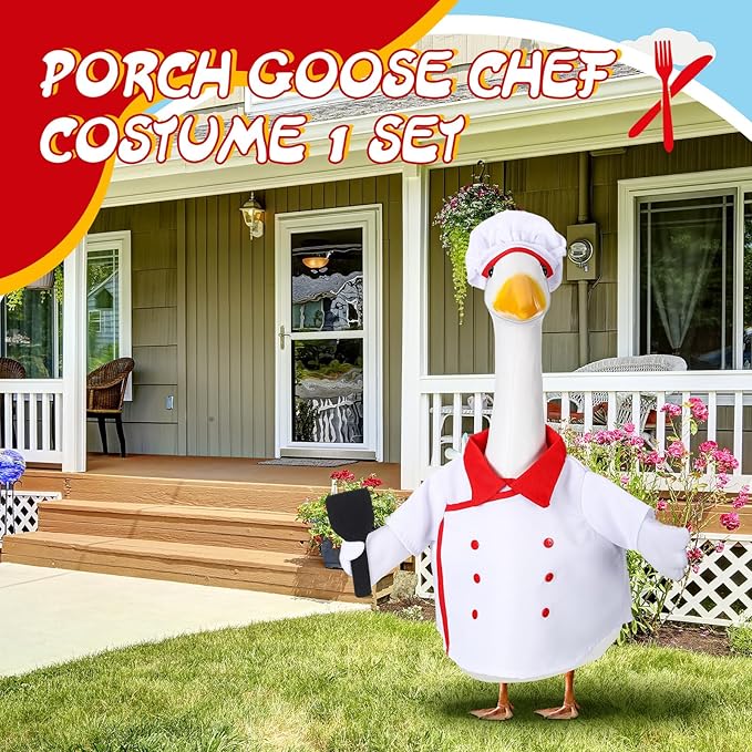 Geyoga Chef Goose Outfit Costume Yard Lawn Porch Clothes for 23'' Plastic Goose Outdoor Patio Art Decoration