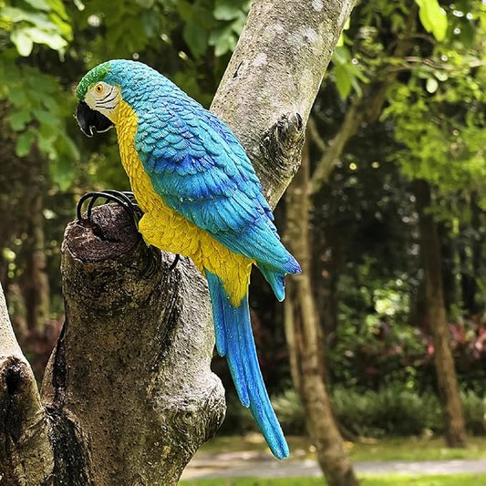 Realistic Parrot Sculpture Resin Hanging Parrots Garden Statues Lifelike Bird Figurines Landscape Ornament Patio Yard Lawn Figurine Tree Decor, Outdoor Garden Wall Statues (Blue)