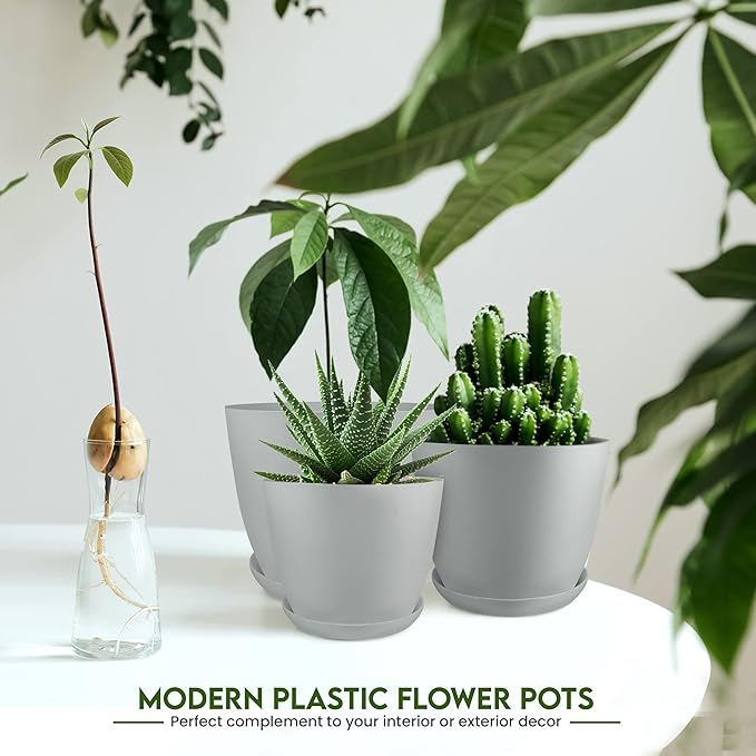 Utopia Home - Plant Pots with Drainage - 7/6.6/6/5.3/4.8 Inches Home Decor Flower Pots - Pack of 60 Plastic Planters for Indoor Plants, Cactus, Succulents - Gray