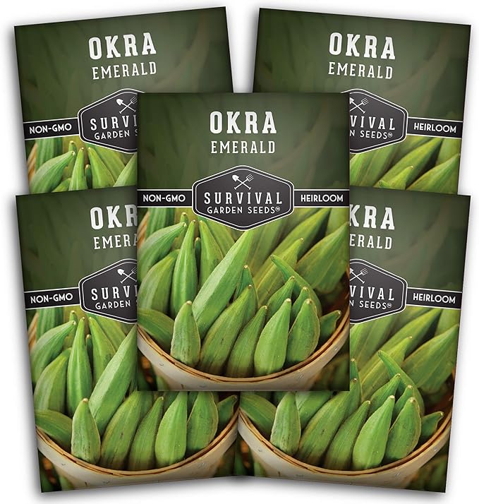 Survival Garden Seeds - Emerald Okra Seed for Planting - Packet with Instructions to Plant and Grow Tender and Large Okra in Your Home Vegetable Garden - Non-GMO Heirloom Variety - 5 Pack