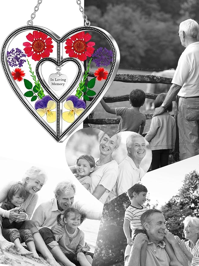 KY&BOSAM Heart Suncatcher In Loving Memory Memorial Gift for Loss of Loved One Unique Sympathy Gift Idea Real Flower Suncatcher Bereavement Grief Gift Box for Loss of Mom Friend Son Daughter Dog Decor