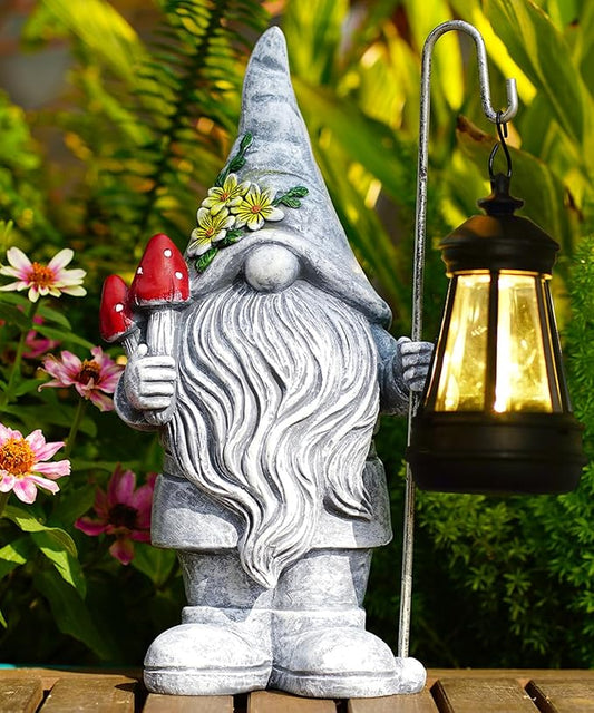 Nacome Solar Gnome Garden Statue for Decor: Outdoor Sculpture with Lantern for Outside Ornament Yard Art Lawn Porch Patio Balcony - Birthday Gifts for Women Mom