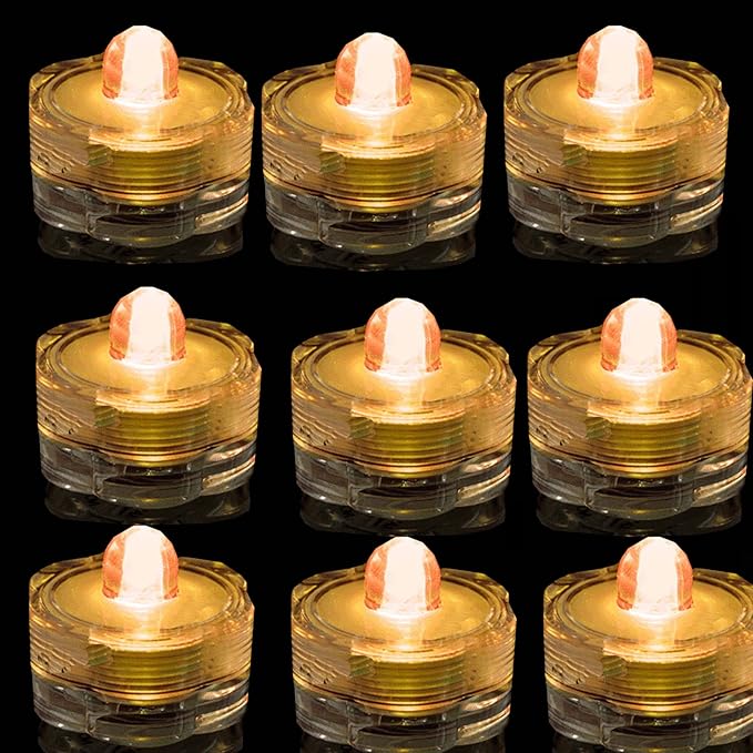 Bright LED Floral Tea Light Submersible Lights for Party Wedding (Amber, 20 Pack)