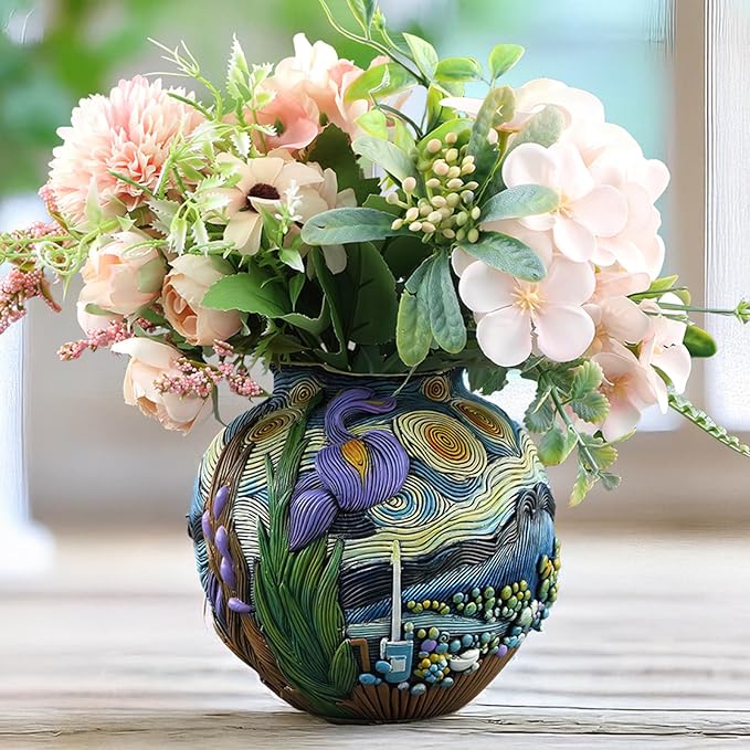 TOZLU Picasso Brutalist Abstract Beauty Face Flower Pot Ornaments Abstract Face Flower Pots Abstract Head Planter Pots Container Colorful Face Art Abstract Resin Flower Pot (Starry Night Flower Pot)