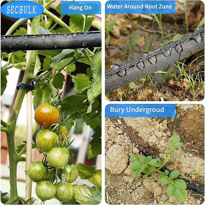 2025 Flat Soaker Hose 100 ft for Garden, 100' (50ft x 2) Linkable Drip Hose Diy Garden Irrigation System Saving 80% Water, Dual-layer Leak-free Design Water Hose with Holes