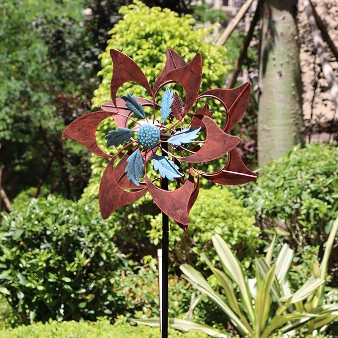 360 Degrees Metal Swivel Classical Two-Color Windmill Large Wind Spinner for Patio Lawn Outdoor Yard Lawn Garden 70x20 Inches