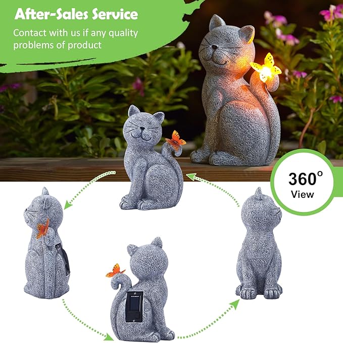 Nacome Solar Cat Outdoor Statues for Garden: Outside Decor with Butterfly Clearance for Yard Art Lawn Ornaments Porch Patio Balcony Home House - Birthday Gifts for Grandma Mom Women