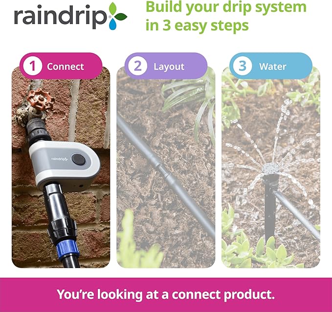 Raindrip R875CT Hose-End Smart Water Sprinkler Timer, Wi-Fi, Wireless Hose Faucet Bibb Timer for Garden, Drip Irrigation System Controller, Free App via 2.4 GHz Gateway Combo,GHT Compatible, Gray