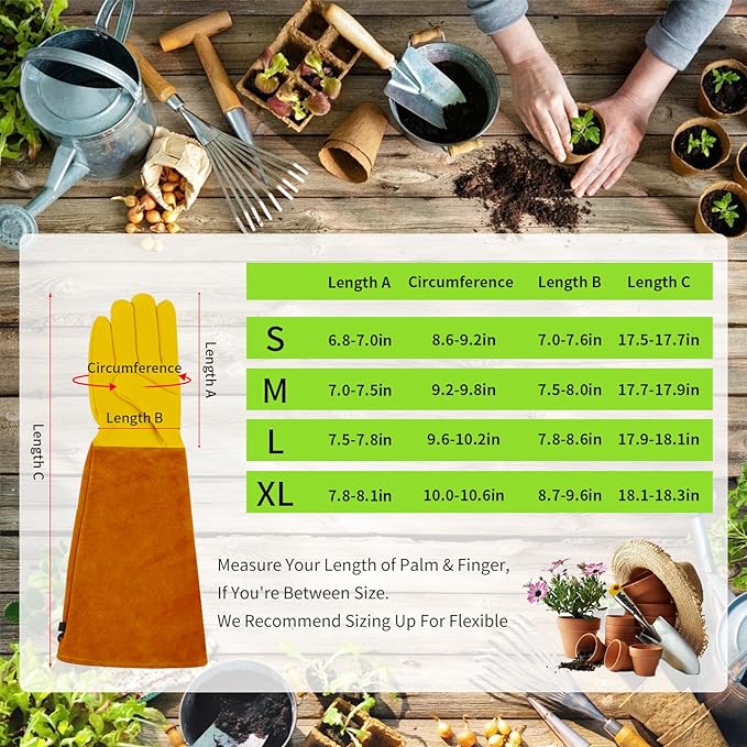 Gardening Gloves for Men&Women, [2024 Updated] Professional Rose Pruning Gloves Thorn Proof, Adjustable Cuff, Breathable Leather Cowhide Long Garden Gloves,Garden Gifts & Tools for Gardener,Yard Work