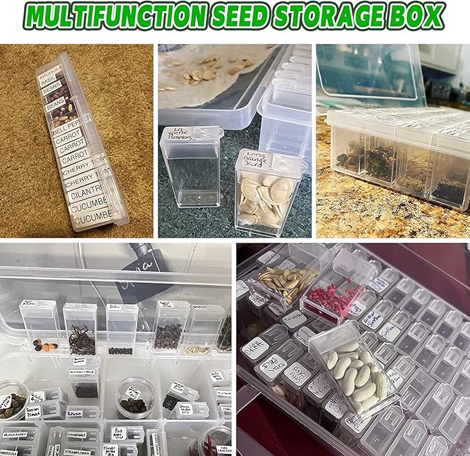 60 Slots Seed Storage Box, Seeds Storage Organizer with Label Stickers(seeds not included), Seed Container Storage used for Flower Seeds, Vegetable Seeds, Clover Seeds, Basil Seeds, Tomato Seeds