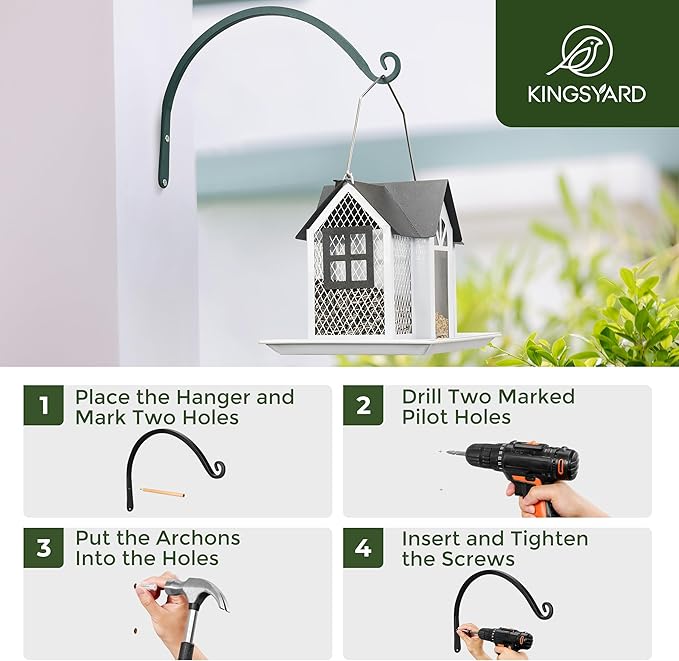 Kingsyard 2-Pack Wall Plant Hanger Outdoor - Heavy Duty Metal Hanging Bracket Hooks for Hanging Plant, Bird Feeders, Lanterns, Wind Chimes Outdoor & Indoor, 8-Inch/Green