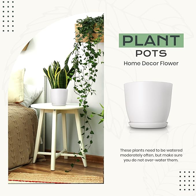 Utopia Home - Plant Pots Indoor with Drainage - 7/6.6/6/5.3/4.8 Inches Home Decor Flower Pots for Indoor Planter - Pack of 10 Plastic Planters for Indoor Plants, Cactus, Succulents Pot - White