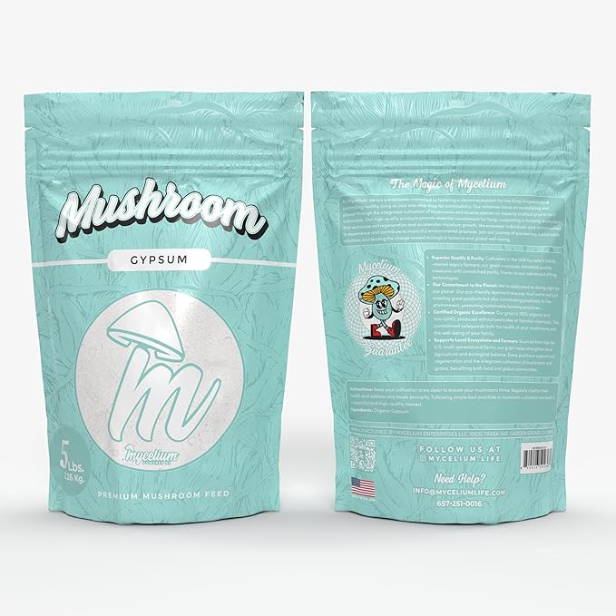 Mycelium Premium Gypsum – Organic, Non-GMO, Soil Amendment for Mushroom Cultivation, Sourced from Local USA Farms, Sustainable Farming, 5 lbs