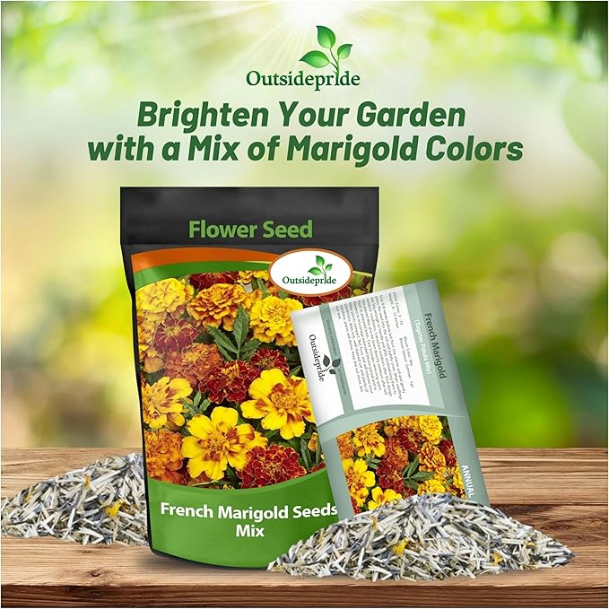 Outsidepride French Marigold Seeds Mix - 1 Lb. Annual, Compact, Heat & Drought Tolerant Flower Seeds for Planting w/Orange & Yellow Prolific Blooms, Ideal for Vibrant Pollinator Gardens