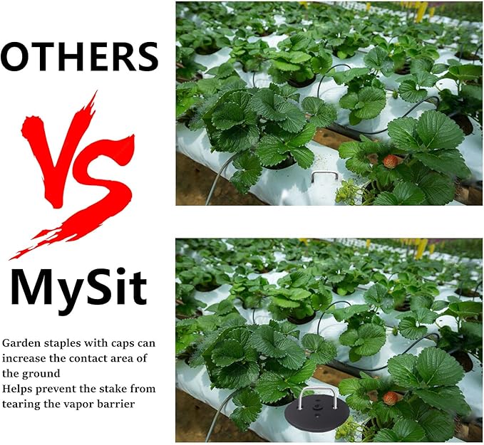 MySit 50 Pack Artificial Turf Stakes Staples with 50 Landscape Staples Gasket Caps, 6 Inch Weed Barrier Stakes for Moisture Barriers,Garden Stakes Pick Hook, Garden Ground Staples for Weed